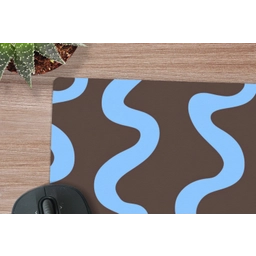 Kronkelende lijnen - Blauw - Bruin - Minimalistisch muismat rubber klein 262 -closeup