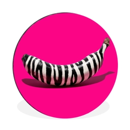Banaan - Zebraprint - Roze Wandcirkel aluminium klein -3d