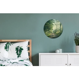 Bos - Pad - Zon - Bomen - Groen - Natuur Wandcirkel aluminium klein -slaapkamer