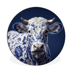 Koe - Delfts - Blauw - Artistiek Wandcirkel aluminium klein -3d