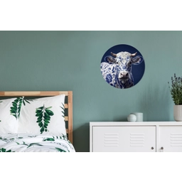 Koe - Delfts - Blauw - Artistiek Wandcirkel aluminium klein -slaapkamer