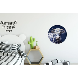 Koe - Delfts - Blauw - Artistiek Wandcirkel aluminium klein -kinderkamer