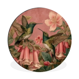 Kolibries - Bloemen - Groen - Roze Wandcirkel aluminium klein -3d