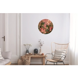 Kolibries - Bloemen - Groen - Roze Wandcirkel aluminium klein -woonkamer
