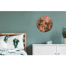 Kolibries - Bloemen - Groen - Roze Wandcirkel aluminium klein -slaapkamer