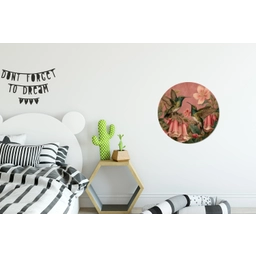 Kolibries - Bloemen - Groen - Roze Wandcirkel aluminium klein -kinderkamer