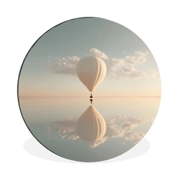 Luchtballon - Wolken - Water - Blauw Wandcirkel aluminium klein -3d