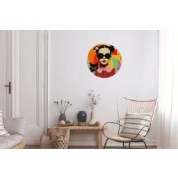 Meisje - Zonnebril - Kat - Retro Wandcirkel aluminium klein -woonkamer
