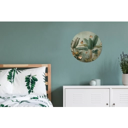 Tropisch bladerdek - Vlinders - groen - Bruin Wandcirkel aluminium klein -slaapkamer