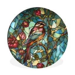 Vogel - Tak - Rozen - Mozaïek Wandcirkel aluminium klein -3d