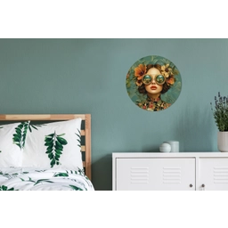 Vrouw - Bloemen - Vlinders - Natuur - Vintage Wandcirkel aluminium klein -slaapkamer