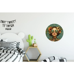 Vrouw - Bloemen - Vlinders - Natuur - Vintage Wandcirkel aluminium klein -kinderkamer