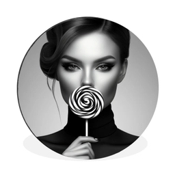 Vrouw - Lolly - Zwart Wandcirkel aluminium klein -3d
