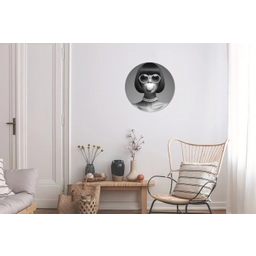 Vrouw - Zwart Wit - Ketting - Zonnebril Wandcirkel aluminium klein -woonkamer