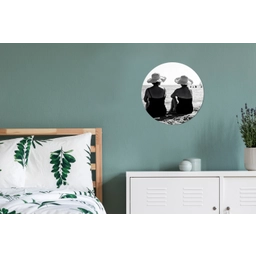 Vrouwen - Zonnehoed - Strand - Zwart - Wit Wandcirkel aluminium klein -slaapkamer