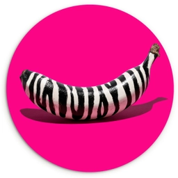 Banaan - Zebraprint - Roze Wandcirkel kunststof plaat 5mm dik klein -3d