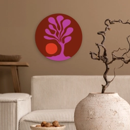Boom - Paars - Cirkel - Vloeiend Wandcirkel kunststof plaat 5mm dik klein -sfeer1