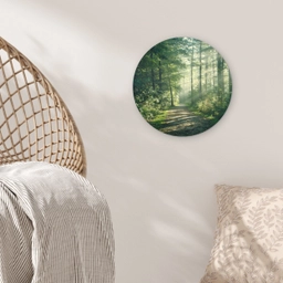 Bos - Pad - Zon - Bomen - Groen - Natuur Wandcirkel kunststof plaat 5mm dik klein -sfeer5