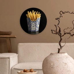 Friet - Porselein - Delfts blauw - Eten Wandcirkel plexiglas klein -sfeer1
