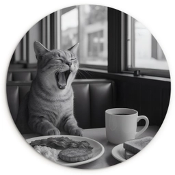 Kat - Koffie - Brood - Zwart Wandcirkel plexiglas klein -3d