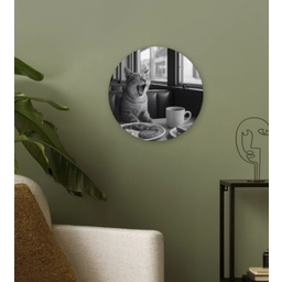 Kat - Koffie - Brood - Zwart Wandcirkel plexiglas klein -sfeer3