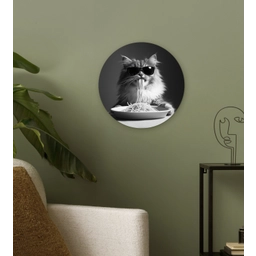 Langharige kat - Zonnebril - Spaghetti - Humor - Zwart - wit Wandcirkel plexiglas klein -sfeer3