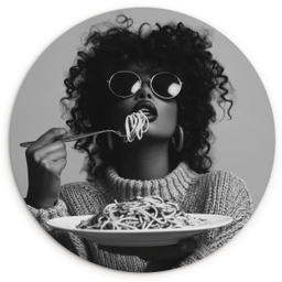 Vrouw - Pasta - Zwart - Wit Wandcirkel plexiglas klein -3d