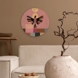 Illustratie - Vogel - Vlakken - Kleurrijk Wandcirkel kunststof plaat 5mm dik klein -sfeer1