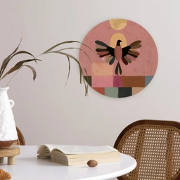 Illustratie - Vogel - Vlakken - Kleurrijk Wandcirkel kunststof plaat 5mm dik klein -sfeer4