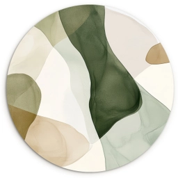 Japandi - Abstract - Groen Wandcirkel kunststof plaat 5mm dik klein -3d