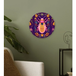 Kever - Felgekleurd - Bloemen - Bladeren Wandcirkel kunststof plaat 5mm dik klein -sfeer3