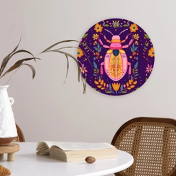 Kever - Felgekleurd - Bloemen - Bladeren Wandcirkel kunststof plaat 5mm dik klein -sfeer4