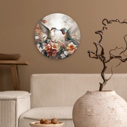 Kolibrie - Vogels - Bloemen - Natuur Wandcirkel kunststof plaat 5mm dik klein -sfeer1