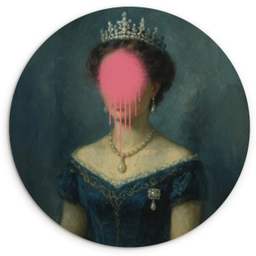 Kroon - Roze druipend verf - Portret Wandcirkel kunststof plaat 5mm dik klein -3d