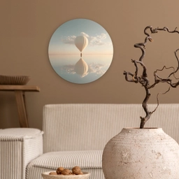 Luchtballon - Wolken - Water - Blauw Wandcirkel kunststof plaat 5mm dik klein -sfeer1