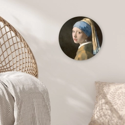 Meisje met de Parel - Schilderij van Johannes Vermeer Wandcirkel kunststof plaat 5mm dik klein -sfeer5