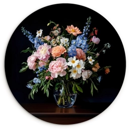 Pastel - Bloemen - Glazen - Vaas Wandcirkel kunststof plaat 5mm dik klein -3d