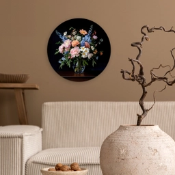 Pastel - Bloemen - Glazen - Vaas Wandcirkel kunststof plaat 5mm dik klein -sfeer1