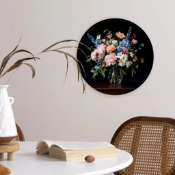 Pastel - Bloemen - Glazen - Vaas Wandcirkel kunststof plaat 5mm dik klein -sfeer4