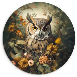Uil - Vogels - Bloemen - Natuur Wandcirkel kunststof plaat 5mm dik klein -3d