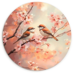 Vogels - Romantic - Bloesemtak Wandcirkel kunststof plaat 5mm dik klein -3d