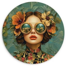 Vrouw - Bloemen - Vlinders - Natuur - Vintage Wandcirkel kunststof plaat 5mm dik klein -3d