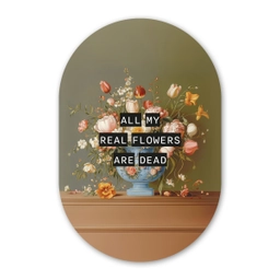 Bloem - Quote - Vintage - Art Wandcirkel Ovaal Glas middel -3d