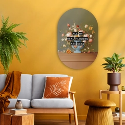 Bloem - Quote - Vintage - Art Wandcirkel Ovaal Glas middel -sfeer4