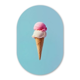 Bolletjes - Schepijs - Hoorntje - Blauw Wandcirkel Ovaal Glas middel -3d