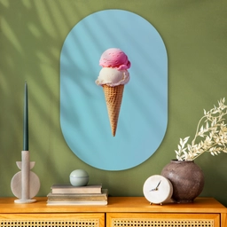 Bolletjes - Schepijs - Hoorntje - Blauw Wandcirkel Ovaal Glas middel -sfeer2
