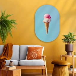 Bolletjes - Schepijs - Hoorntje - Blauw Wandcirkel Ovaal Glas middel -sfeer4