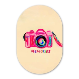Camera - Memories - Roze - Geschilderd Wandcirkel Ovaal Glas middel -3d