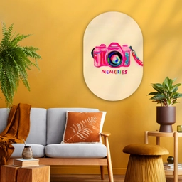 Camera - Memories - Roze - Geschilderd Wandcirkel Ovaal Glas middel -sfeer4