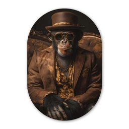 Chimpansee - Stoel - Pak - Bruin Wandcirkel Ovaal Glas middel -3d